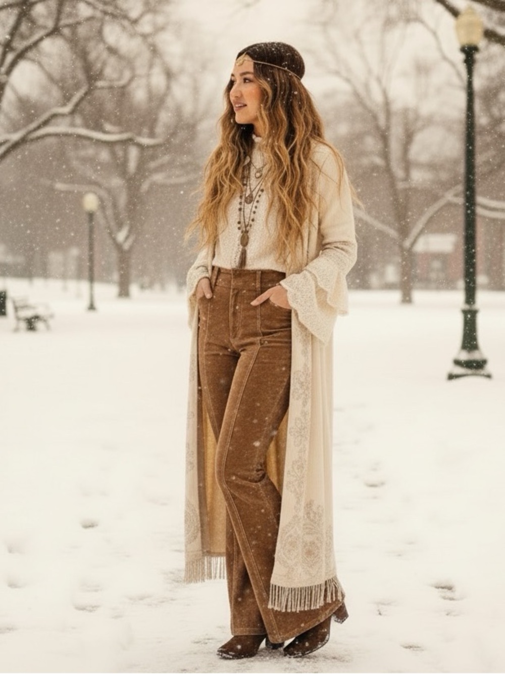 Acid Wash Corduroy Flare Boho Pants